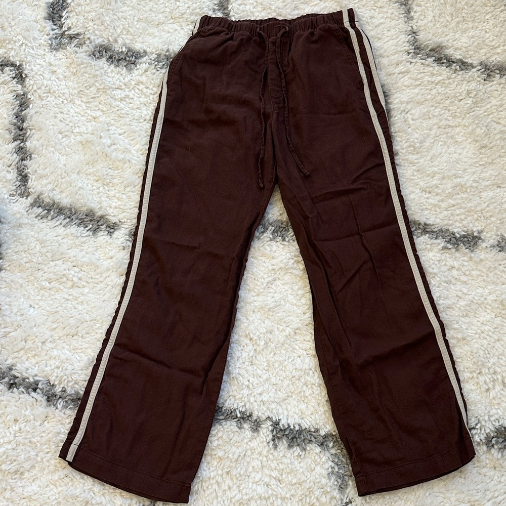 Mid Rise Linen-Blend Wide-Leg Pants